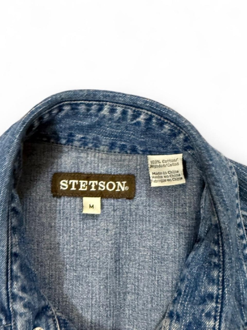 Stetson Blue Denim Brown Snap Button Western Shirt Women’s Size M - Picture 2 of 7